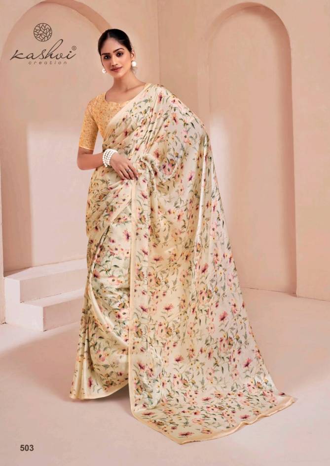 Floral Vol 5 By Kashvi Georgette Satin Georgette Printed Sarees Wholesale Shop In Surat